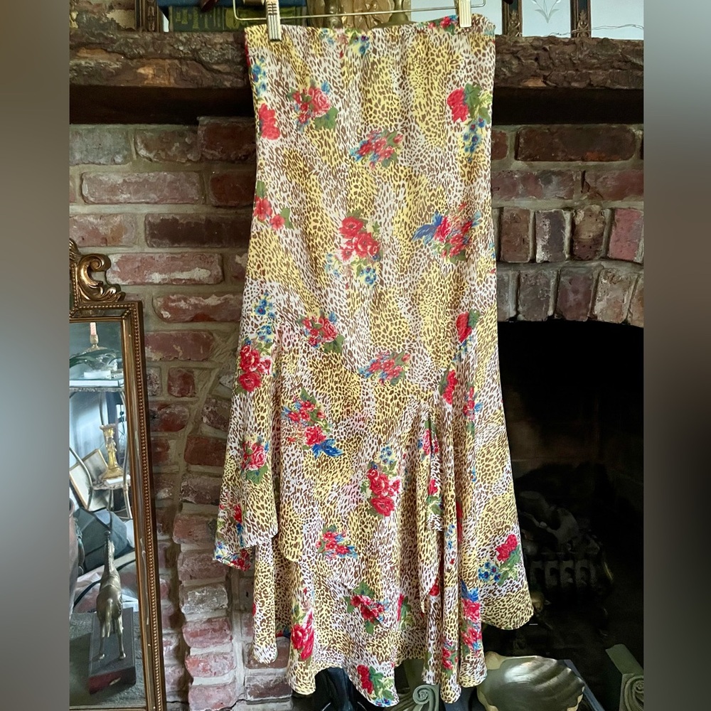 Urban Outfitters Vicky Leopard + Floral Cascade Chiffon Midi Dress Festival Boho